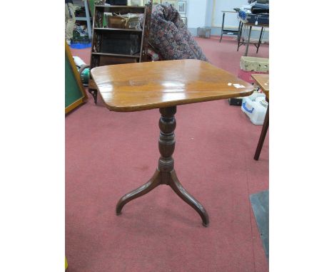 XIX Century Mahogany Topped Occasional Table, with snap action on turned pedestal and tripod legs, 72cm high.