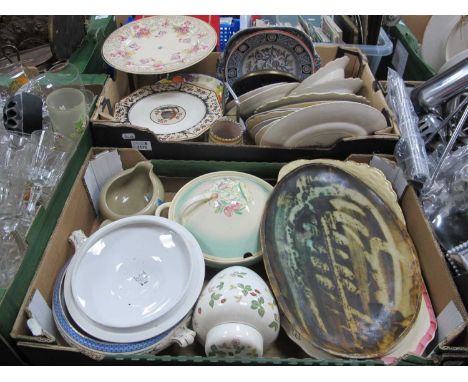 Ceramics to include three raised cake plates, lidded tureens, vases and various plates from, Poole, Royal Worcester, Stafford