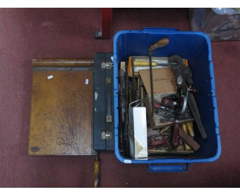 Tools - Record wrench, Stanley hand drill, Marples level, gullotine, etc:- One Box.