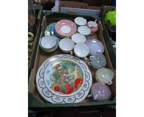 A Colclough Harlequin Tea Set, comprising of tea cups, saucers, sugar, milk jug; together with six tea cups and saucers, mark