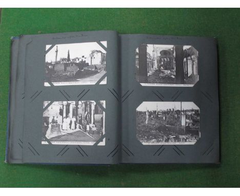 An Early XX Century Picture Postcard Album, to include: topographical views of Ely, Stirling Castle, Pevensey, Athens, WWI in