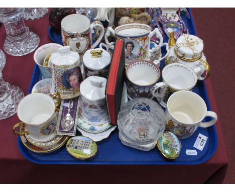 Royal Worcester Pill Box of Clarence House, other commemorative ware, etc:- One Tray.