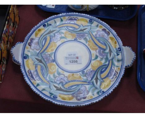 XX Century Poole Hand Painted Twin Handled Dish, (with mark on base /Go)