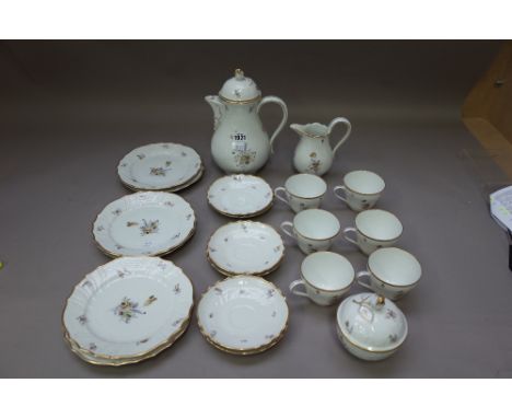 A Hutschenreuther Dresden porcelain six piece tea service circa 1960, foliate decorated, comprising tea pot (24cm high), suga