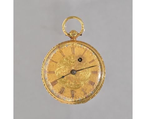 An 18ct gold cased, key wind, openfaced lady's pocket watch, the gilt fusee movement, detailed to the backplate PACE, LONDON 