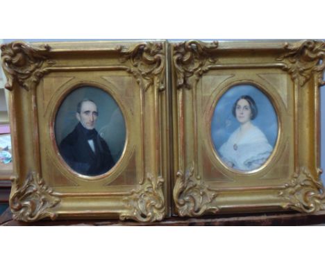 Alessandro Cittadini (1820-1877), Portrait miniature of a lady; Portrait miniature of a gentleman, a pair, oval, each 10cm x 