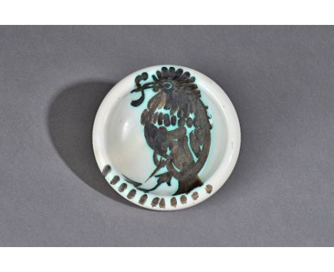 Pablo Picasso, `Oiseau au Ver', terre de faience ashtray, 1952, from an ediition of 500, partially white glazed and painted, 