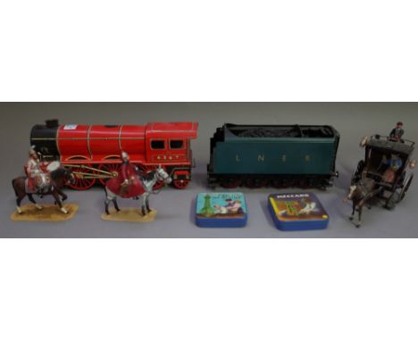 Collectable toys, including; a Keebo Shand fire engine, a tinplate train construction set, a Herpa model aeroplane, painted l