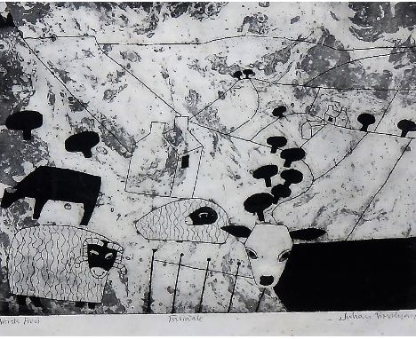 Julian Trevelyan (1910-1988), Farmivale, etching with aquatint, signed and inscribed Artist's proof, 35cm x 48cm. DDS