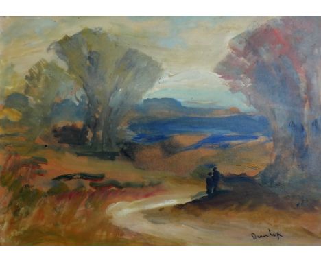 Ronald Ossory Dunlop (1894-1973), The path in the dunes, oil on board, signed, 26cm x 36.5cm. DDS