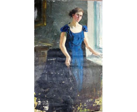 Attributed to Pyotre Krokhonyatkin (b.1929), Portrait of the Artist's wife, oil on canvas, unframed and unstretched, 165cm x 
