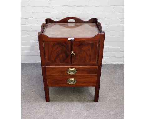 A George III mahogany tray top commode, with pair of cupboards over drawer, 55cm wide x 76cm high