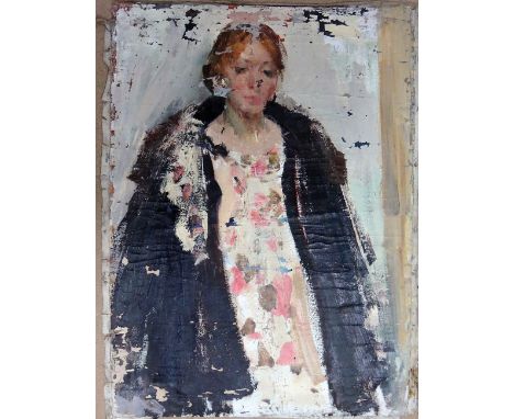 Boris Petrovich Belmasov (b.1940), Tanya: Portrait sketch of a young woman, oil on canvas, unframed and unstretched, 