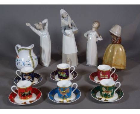 Ceramics, including; a group of four Lladro figures, a Hermes jug decorated with pelicans and a Villeroy &amp; Boch coffee se