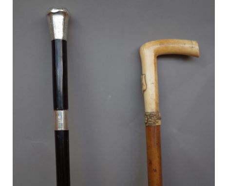 Antique Gentleman's Walking Stick, English, Ebonised, Horn