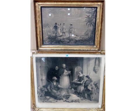 After Sir Edwin Landseer, 'Bolton Abbey in the Olden Time', lithograph, 66cm x 77cm, together with a further engraving depict