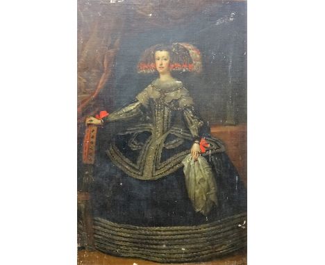 After Diego Velasquez, Portrait of the Infanta Maria Theresa of Spain, oil on canvas, unframed, 78cm x 52cm.  