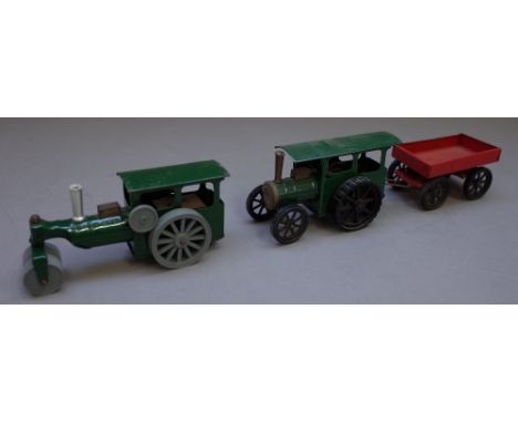 A Triang Minic clockwork traction engine and trailer and a Triang Minic steam roller, both boxed, (2).