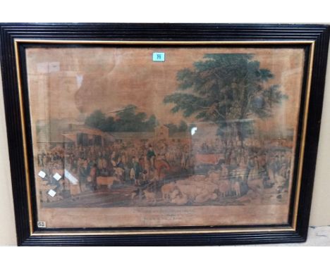 After George Garrard, 'Woburn sheep shearing' , aquatint, 53cm x 77.5cm, together with 'Le Jeu de Billard', hand coloured lit