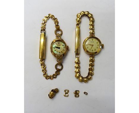A Rotary 9ct gold circular cased lady's wristwatch, London 1957, on a 9ct gold bracelet, with a foldover clasp and another Ro