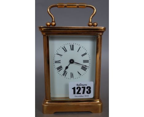 A French R&C brass cased carriage clock, early 20th century, with visible platform escapement and single train movement (11cm
