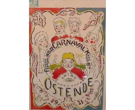 James Ensor (1860-1949), Carnaval Ostende, lithograph in colours, signed and dated 1931, 45cm x 31cm. DDS