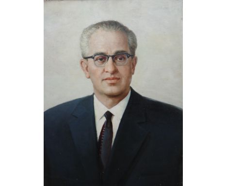 Russian School (mid 20th century), Portrait of Nikita Khrushchev; Portrait of Yuri Andropov, a pair, oil on canvas, unframed,