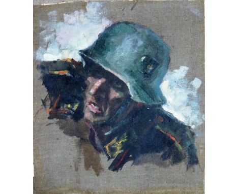 Russian School (20th century), Head study of a soldier; Male portrait sketches, three, two oil on canvas, one laid down, one 