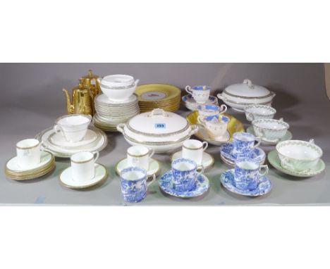 Ceramics, including; Royal Crown Derby cups and saucers, crescent and sons part dinner service, Minton cups and saucers, Spod