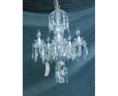 A Waterford five branch crystal chandelier, the urn form central stem issuing five swan neck branches hung with crystal drops