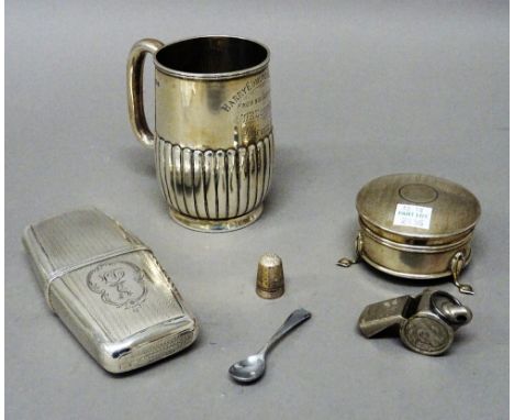 Silver and silver mounted wares, comprising; a christening mug, with partly fluted decoration, presentation inscribed, Birmin