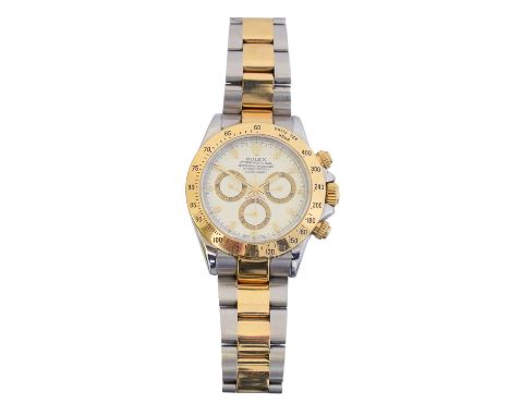 A bi-colour Rolex Oyster Perpetual Cosmograph Daytona wristwatch, circa 2002, the circular signed white dial with baton dot h