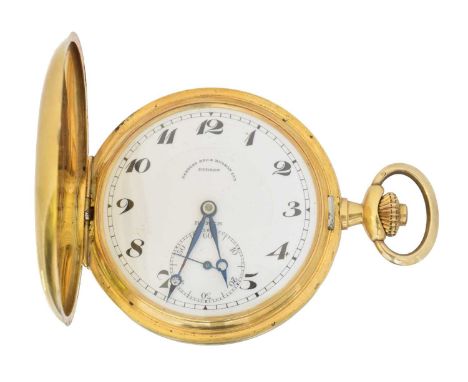 An 18ct gold full hunter pocket watch by Buren, the white enamel dial signed 'Randles Bro &amp; Hudson Ltd Durban, Buren' wit