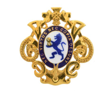 A 9ct gold enamel brooch by Garrard &amp; Co., bearing the Macclesfield coat of arms, with inscription to reverse 'Presented 