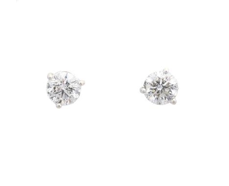 A pair of brilliant cut diamond stud earrings, estimated total diamond weight 2.45cts, estimated colour I-J, estimated clarit