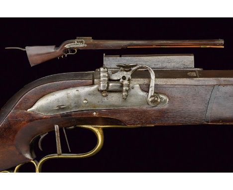 A matchlock wall rifle, dating: 1679, provenance: Italy, dating: 1679, provenance: Italy, Heavy, octagonal, rifled, 18 mm cal