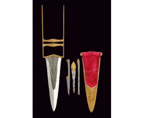 A katar with accessories and scabbard, dating: Mid 19th Century, provenance: India, dating: Mid 19th Century, provenance: Ind