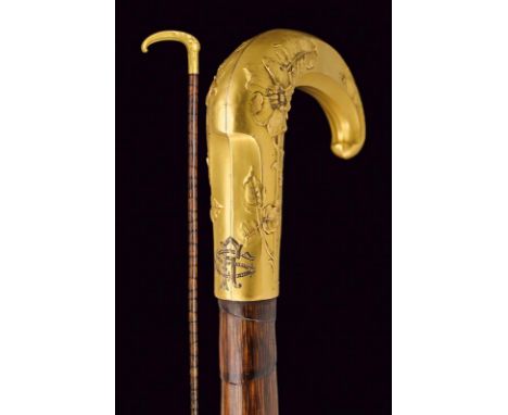 A walking stick, dating: 1910 - 1920, provenance: France, dating: 1910 - 1920, provenance: France, A beautiful, gilded metal 