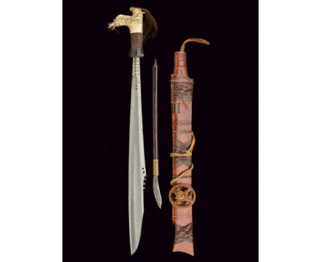 A fine Dayak mandau with scabbard, dating: 19th Century, provenance: Borneo, dating: 19th Century, provenance: Borneo, Straig