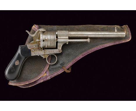 A pin-fire revolver with holster, dating: Third quarter of the 19th Century, provenance: Italy, dating: Third quarter of the 