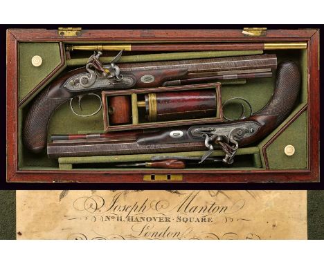 A very scarce cased pair of flintlock pistols by Joseph Manton, dating: circa 1800, provenance: London, dating: circa 1800, p