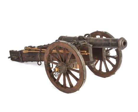 A fine cannon model, dating: 19th Century, provenance: Europe, dating: 19th Century, provenance: Europe, Iron barrel shaped a