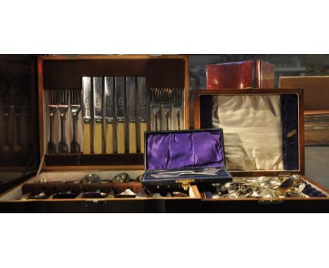 A quantity of Victorian and later silver plated flatware including two cased sets