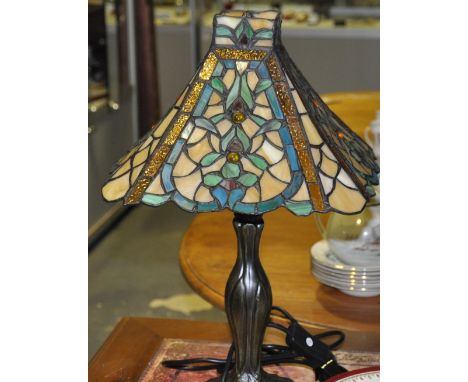 A Tiffany style table lamp with floral square leaded shade, h:46cm