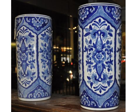 A pair of Chinese blue and white cylindrical stick stands