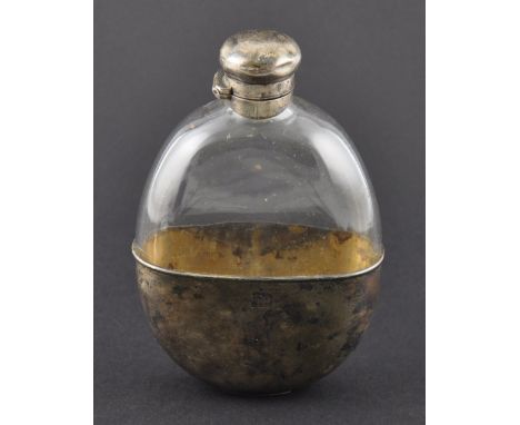 a Victorian silver mounted clear glass spirit flask, John Millward Banks, Birmingham 1891