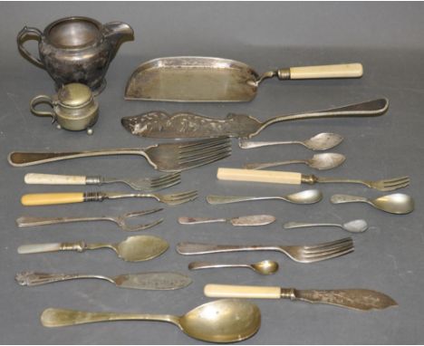 An assortment of plated flatware and sundries, including a small quantity of silver (qty)