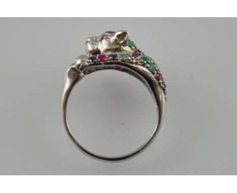 A silver Cartier style panther ring