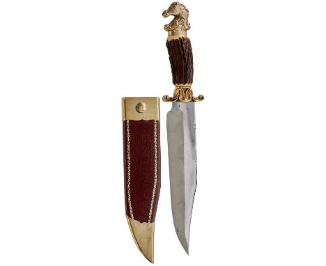 25cm broad clipped back blade with facets to the back edge, stamped THE HUNTERS COMPANION, etched with an eagle and a scroll 