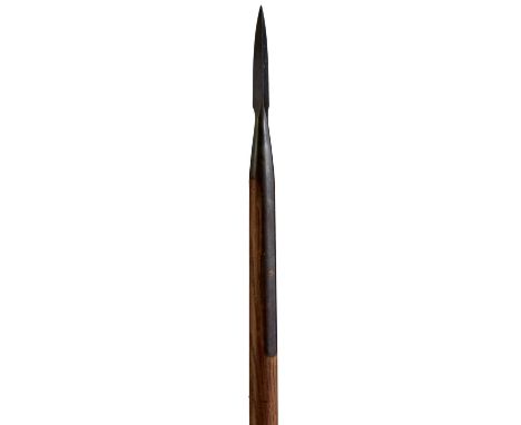 11cm triangular section spear point, secured to its wooden haft by two screws to one side and one on the other through the mo